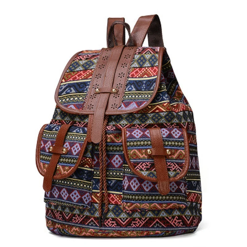 Fashion Personalized Travel Strap Small Backpack  Travel Backpack 2023 New Ethnic Pattern Backpack Canvas Women\'s Bag