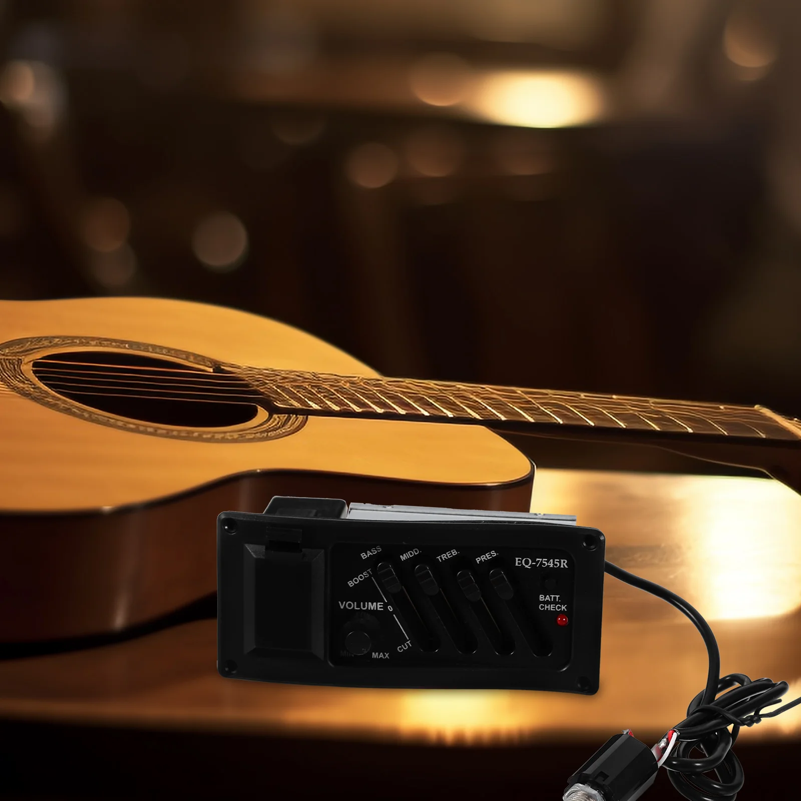 

4 EQ Pickup Equalizer Preamp Piezo Guitar Pickups Guitarra Bass Treble Presence Control Knobs Low Indicator