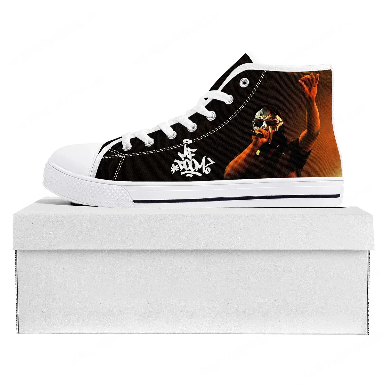 Sneakers de haute qualité MF Doom Hip Hop Rapper, baskets en toile pour hommes, femmes et adolescents, chaussures décontractées pour couples, chaussures personnalisées blanches