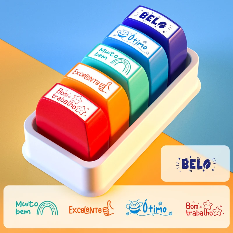 5/8Pcs Parent Signature Teacher Auto-Refilling Stamp Set Homework Teacher Supplies With Storage Tray Graded Classroom Stamps