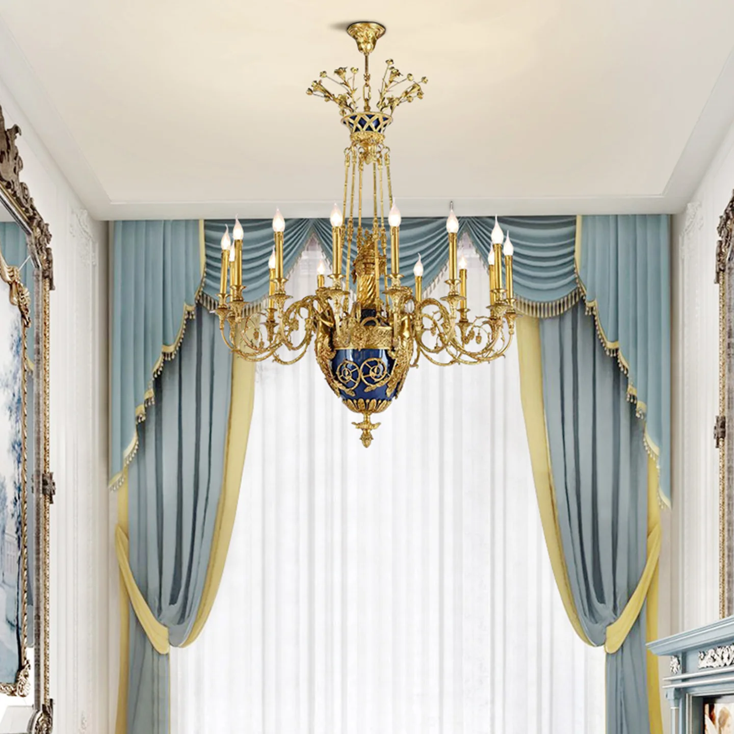 French Rococo Living Room Villa Retro Copper Chandelier Church Banquet Hall Hotel Aesthetic Decor Pendant Lamp