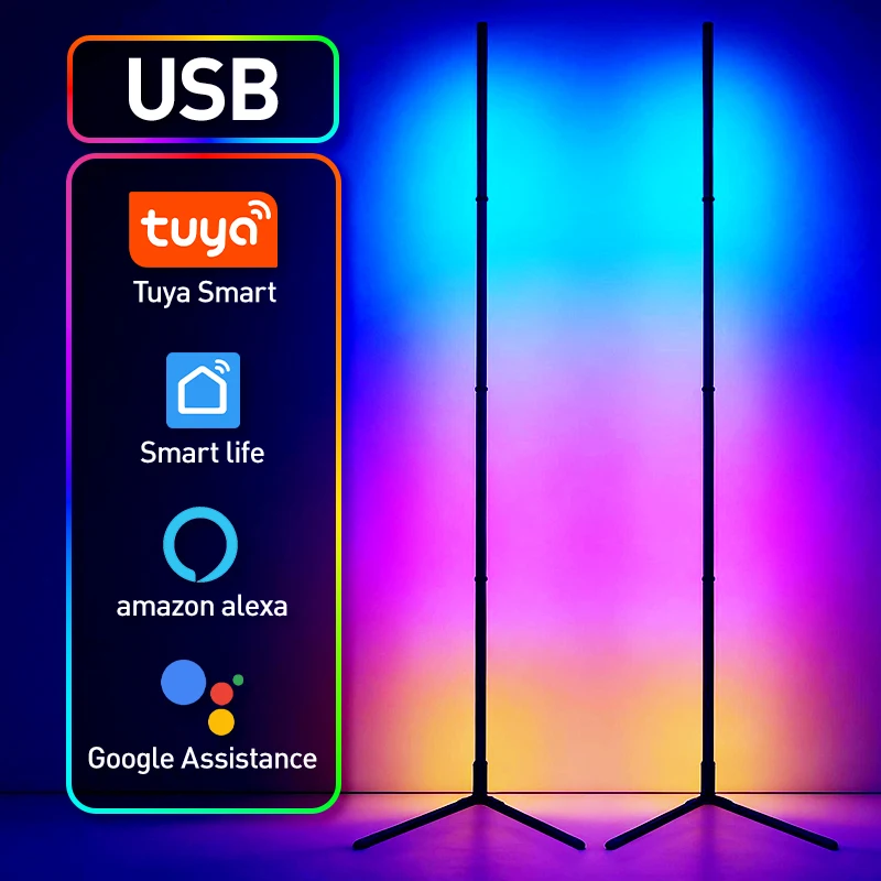 

Умный торшер RGBIC с регулируемыми цветами и эффектами, управление через приложение Tuya и пульт ДУ, атмосферный напольный светильник для дома