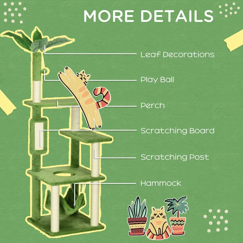 PawHut 56"Cat Tree for Indoor Cats with HammockCat Tower Scratching Post Platforms Play Ball Anti-tipping Device Indoor Green