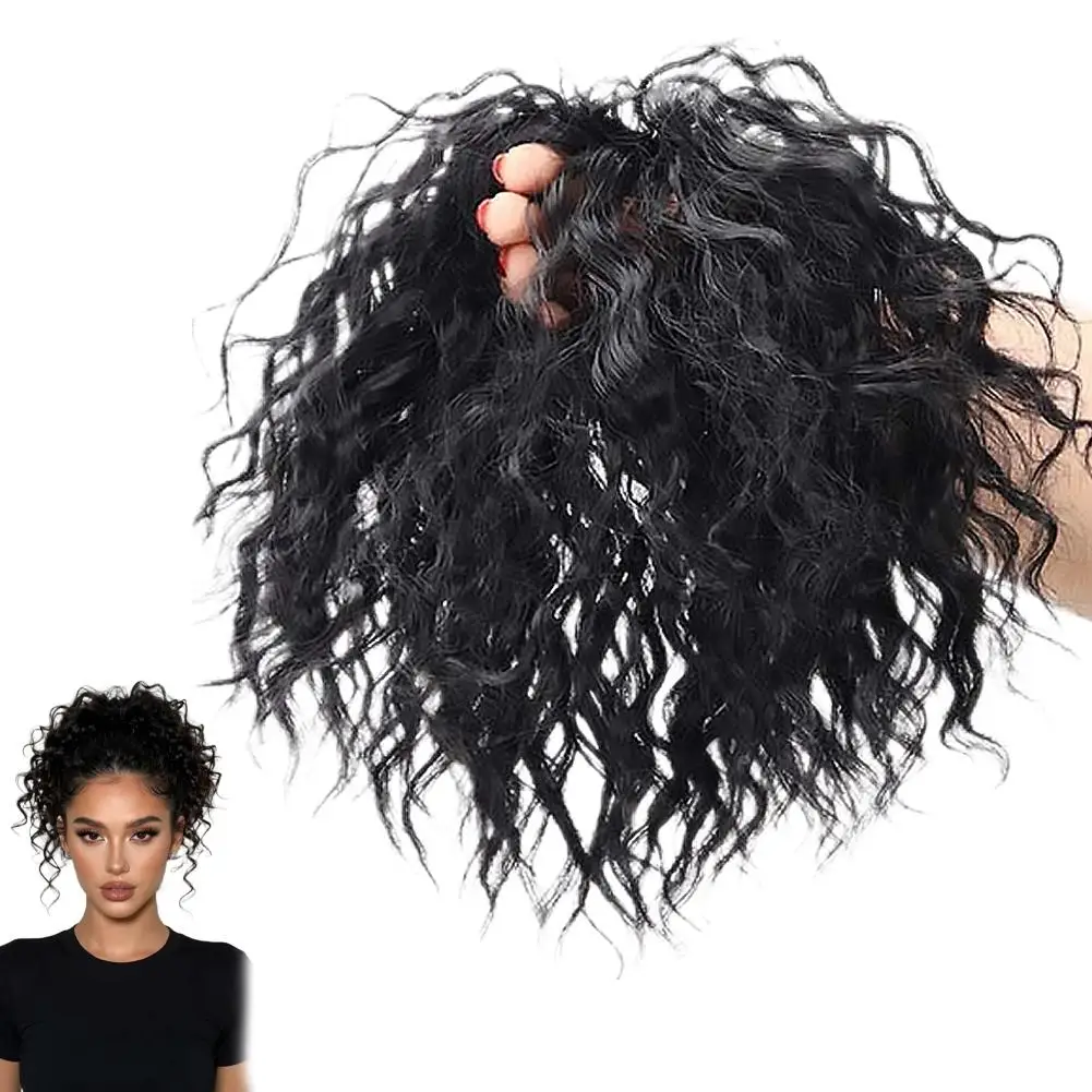 Wool Curly Messy Hair Bun Wig, Fluffy Airy Volume Hair Piece, Heat‑Resistant Synthetic Hair for Daily Wear & Halloween Styling