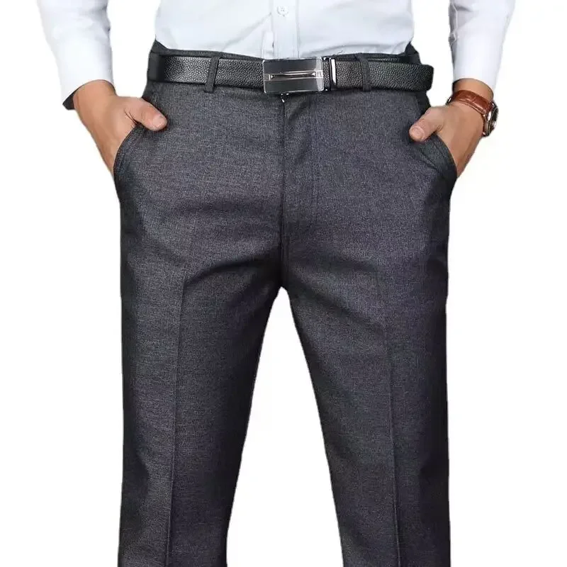 Men's Summer Thin Fashion Business Casual Suit Pants Long Pants Men's Elastic Straight Sleeve Formal Pants Plus Size