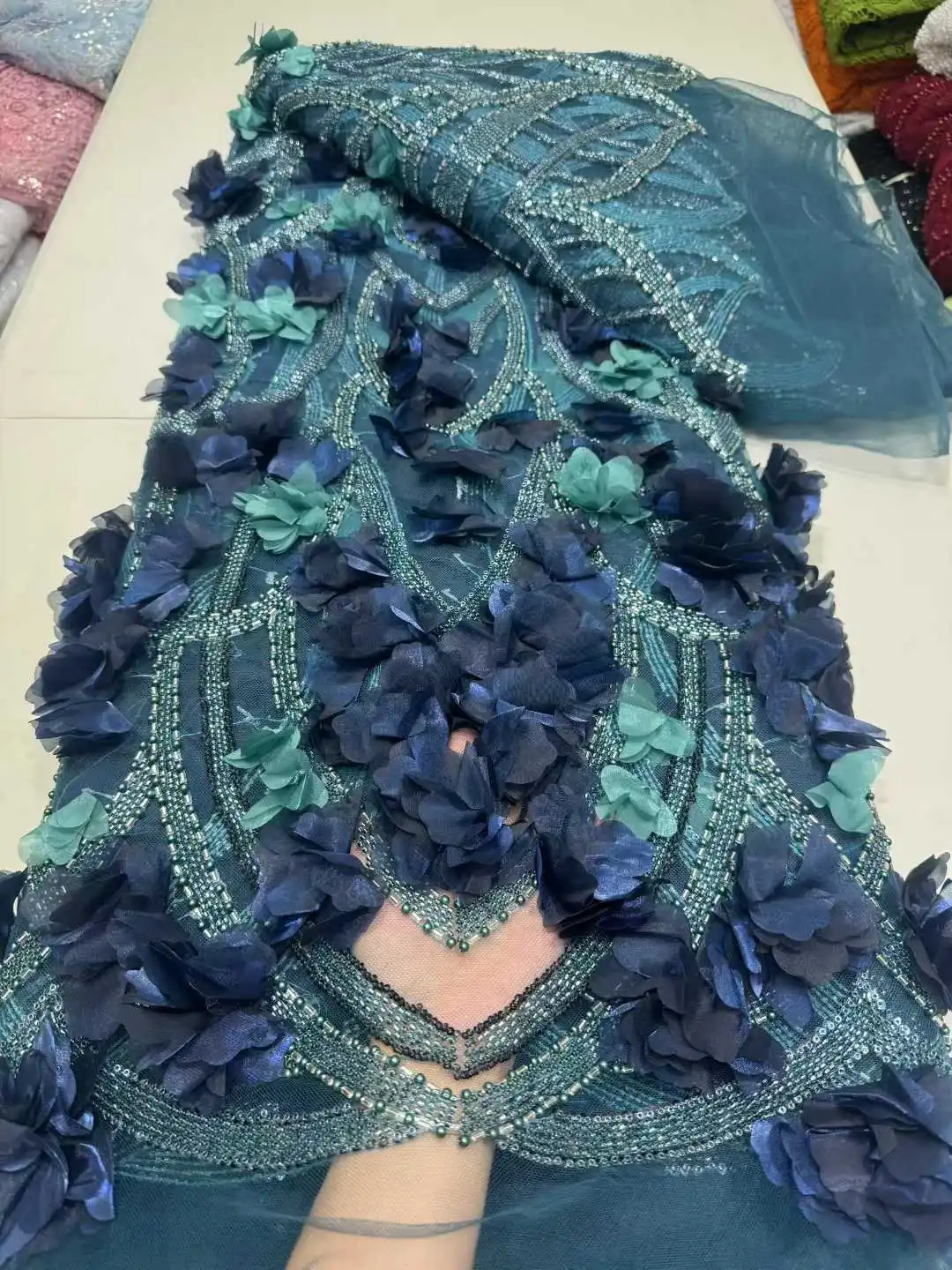 Handmade 3D Flower Lace African Lace Fabric 2025 High Quality Sequin Lace French Mesh Fabric Nigerian Net Lace Fabrics For Dress