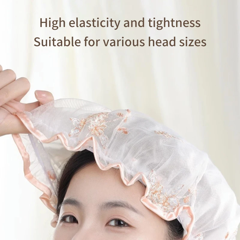 Handmade Embroidered Shower Cap Thick Double-Layered Shower Cap For Women With Waterproof Elastic Bath Cap Hair Protection