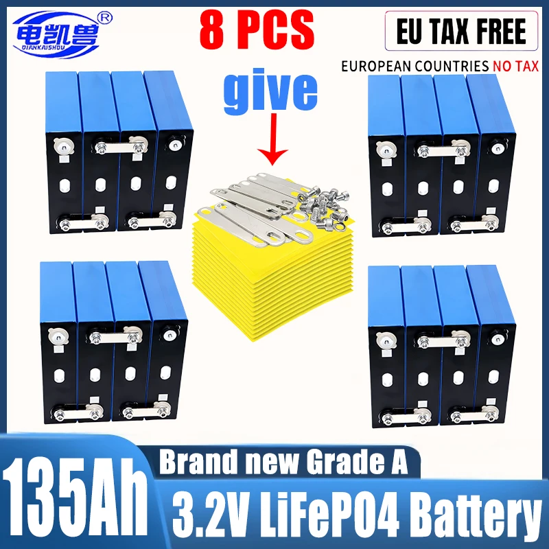 

16 PCS 3.2V 135Ah lifepo4 Rechargeable Battery DIY 12V 24V 48V cycle package ldp lithium cell lithium iron phosphate TAX FREE