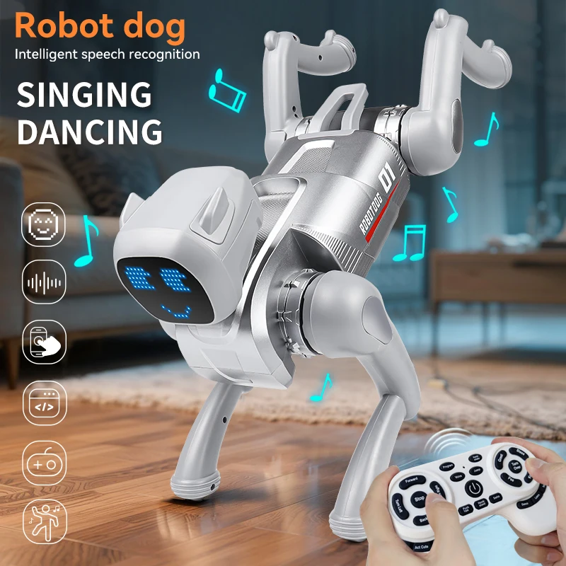 2025 nuevo perro Robot inteligente RC electrónico cantar bailar sigue inteligente interactivo acrobacias música juguetes programable cachorro niños regalos