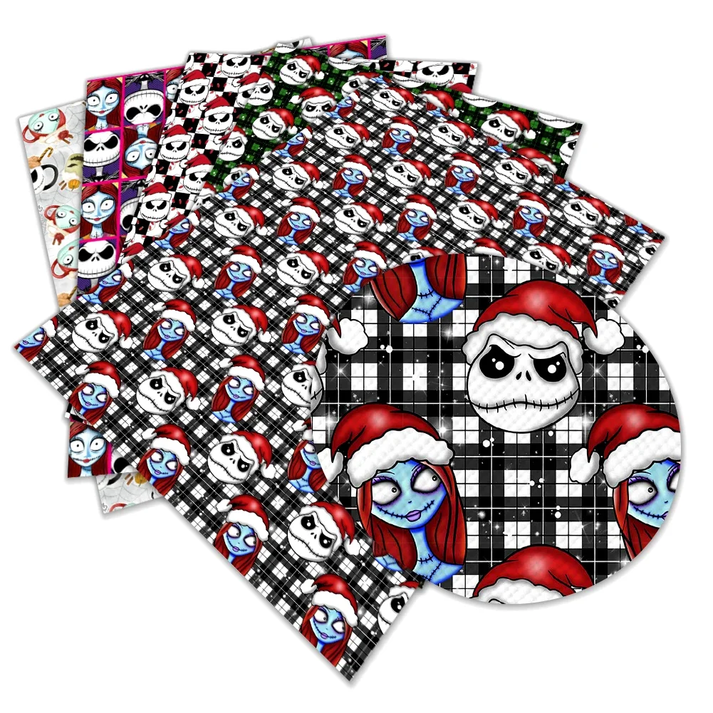 

Disney The Nightmare Before Christmas Print Faux Leather Vinyl Cross Grain for DIY Hair Bow Jewelry Earring Craft Making