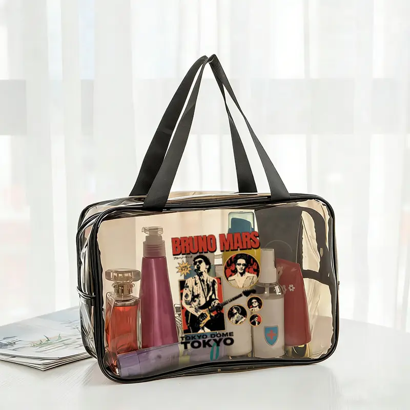 Bruno Mars World Tour 2026 Pvc Handheld Toilet Bag Transparent Waterproof Vacation Beach Bags Fashion Makeup Bag Fan Gifts