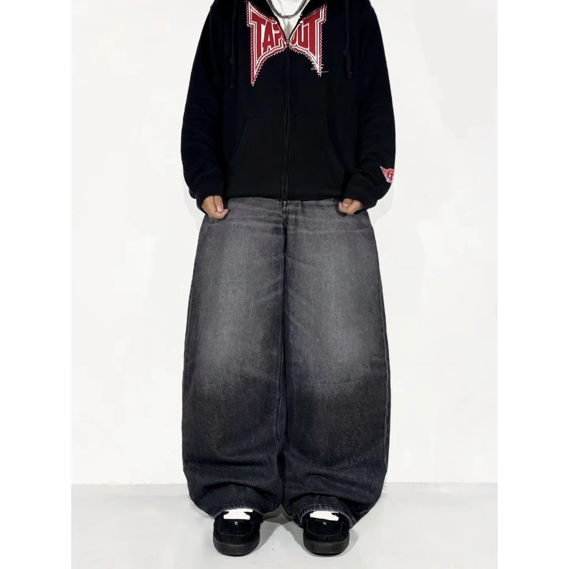 

Loose Wide Leg Jeans Casual Bla Denim Pants ex High Street Sle Retro American Faion Loose Fit Straight Leg Jeans