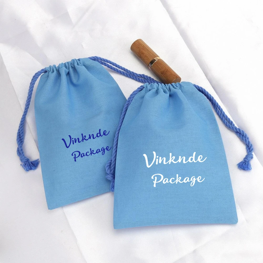 

100Pcs Personalized Blue Jewelry Cotton Drawstring Burlap Bag Rings Packing Wedding Birthday Gift Sack Organizer Canvas Pouches