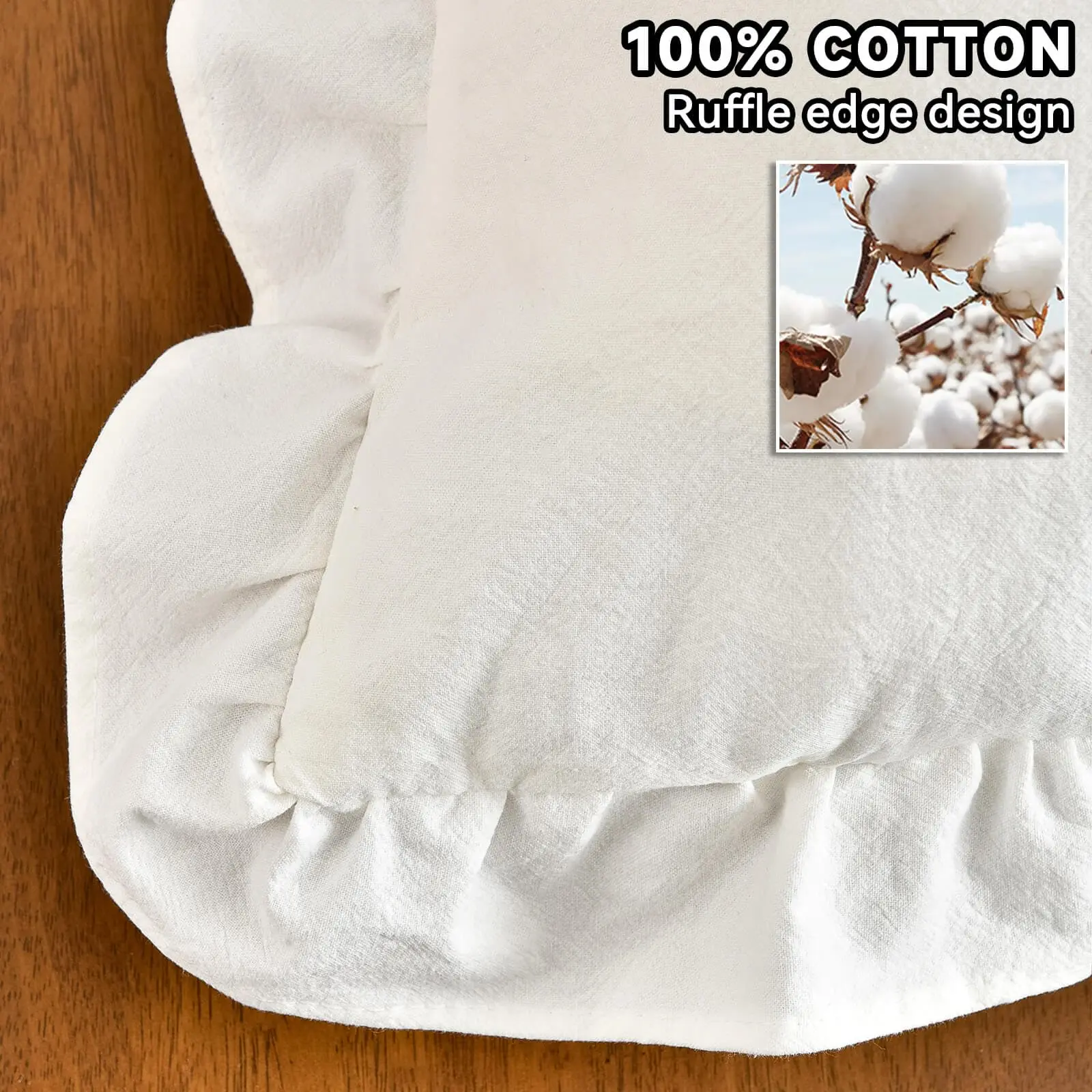Pack of 2 Throw Pillow Covers 100% Cotton Pre Washed Ruffle Decorative Pillowcase Cushion for Couch Sofa Bedroom 18x18 Inch