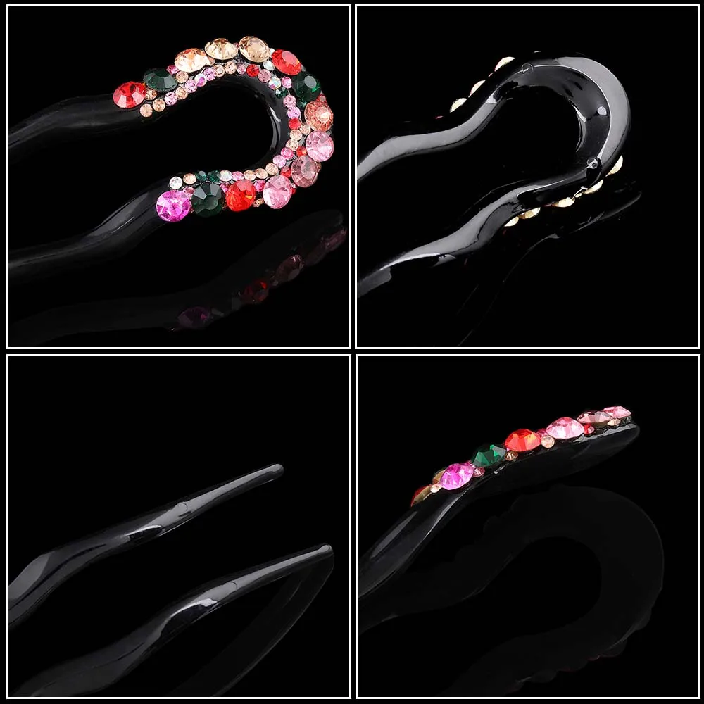 Simple ผู้หญิง U-รูป Rhinestone แฟชั่นเลดี้อุปกรณ์เสริมผมผม Sticks Hairpin ผมส้อม