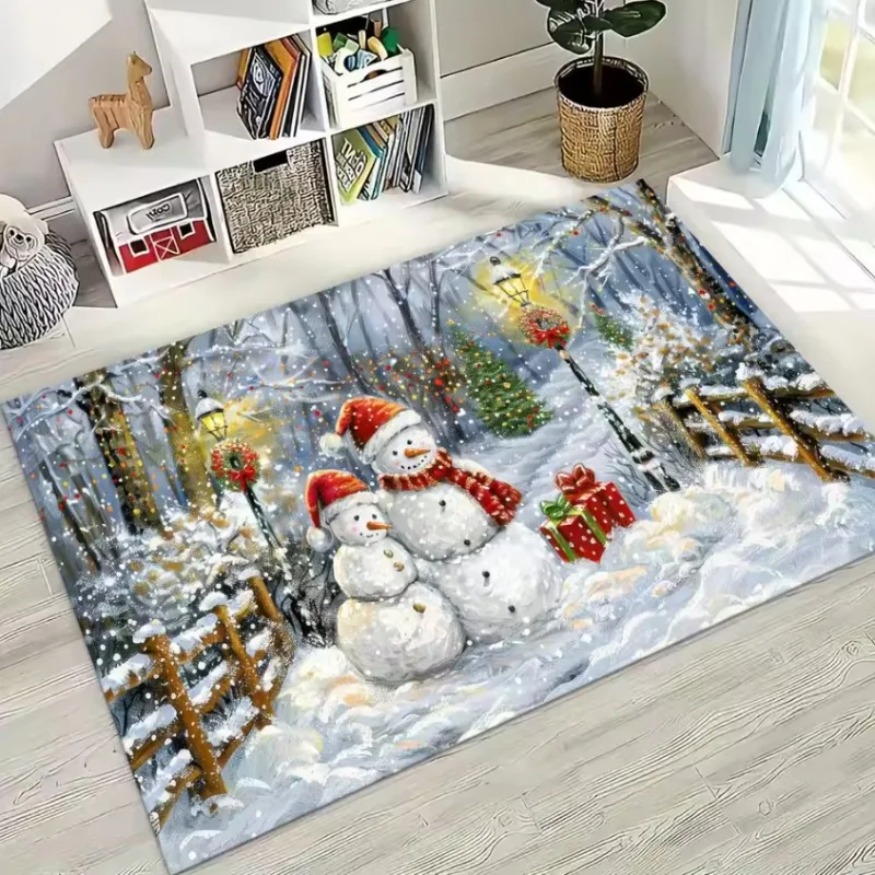 

Happy New Year Merry Christmas Tree Santa Claus Cartoon Gift Carpet Rug for Bedroom Living Room Sofa Home Doormat Decor Non-slip
