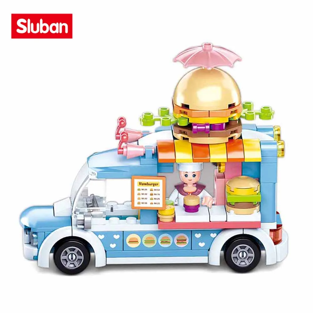 

Sluban Building Block Toys Girls Dream Pink Series Mini Car B0993B Hamburger Truck 154PCS Bricks Compatbile With Leading Brands