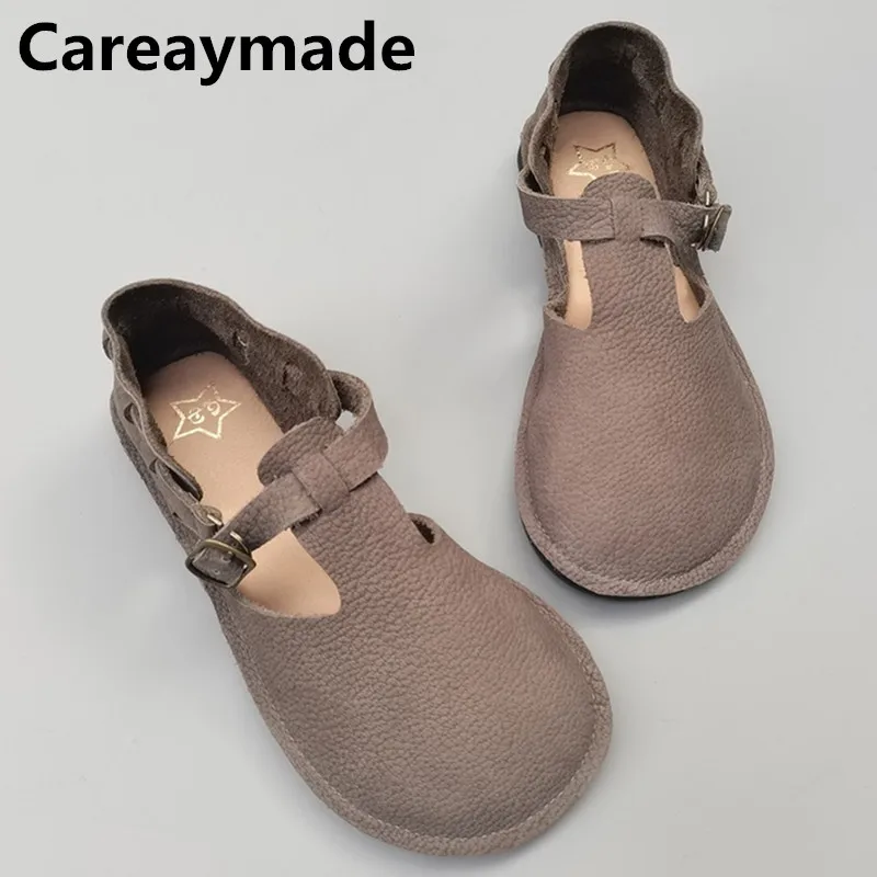 Careaymade-New style genuine leather t-buckle women\'s shoes in spring and summer,Flat soft sole breathable handmade single shoes