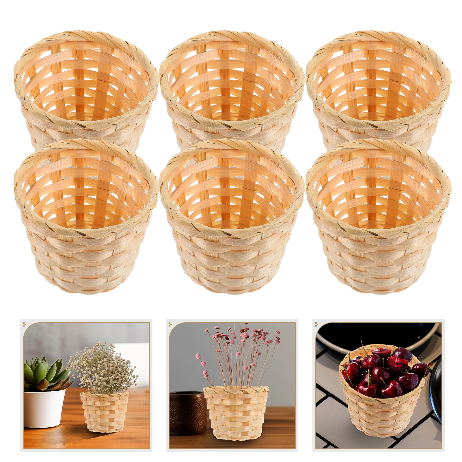 

12Pcs Wood Woven Desktop Basket Storage Basket Handcrafted Sundries Organizer Home Storage Box Sundries Organizer
