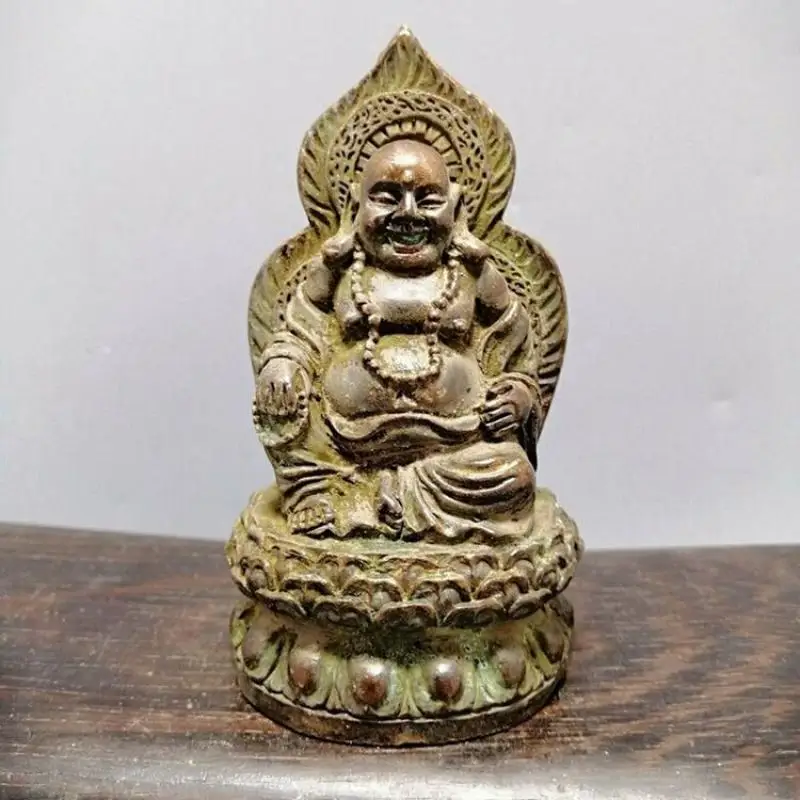 Old Chinese Bronze Copper Brass Handmade Work Maitreya Buddha Statue