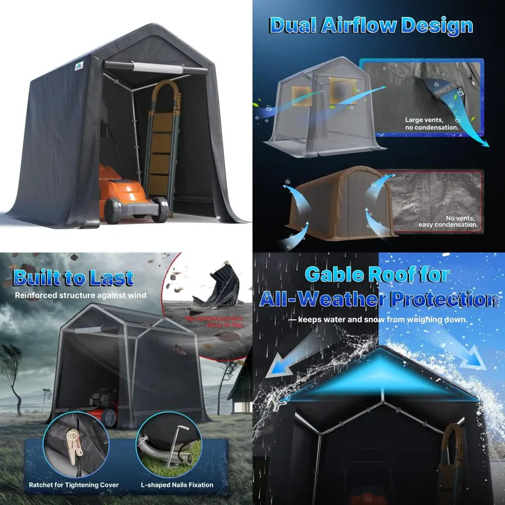 

Portable Outdoor Storage Shed 6x8 ft with Two Zippered Doors, Ventilation, Suitable for Motorcycles, Watercraft, and Carport She