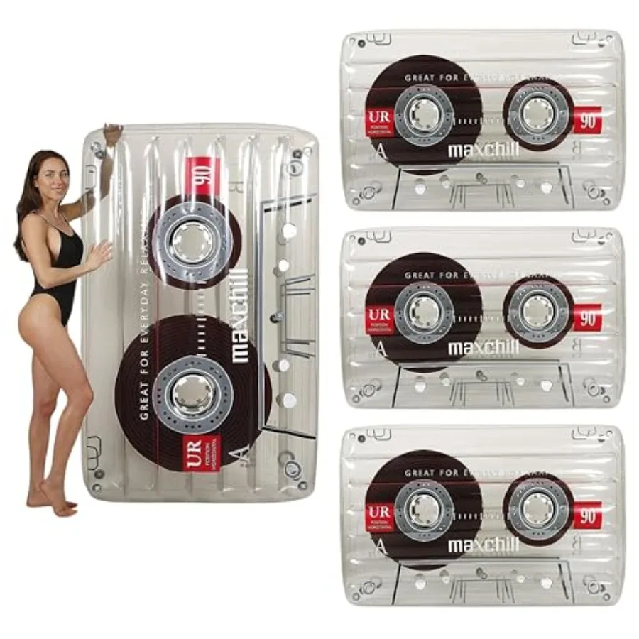

Retro Cassette Lounger Pool Floats for Adults - Thicker Stronger Large Clear Inflatable Raft for Parties River Lake Beach - Dur