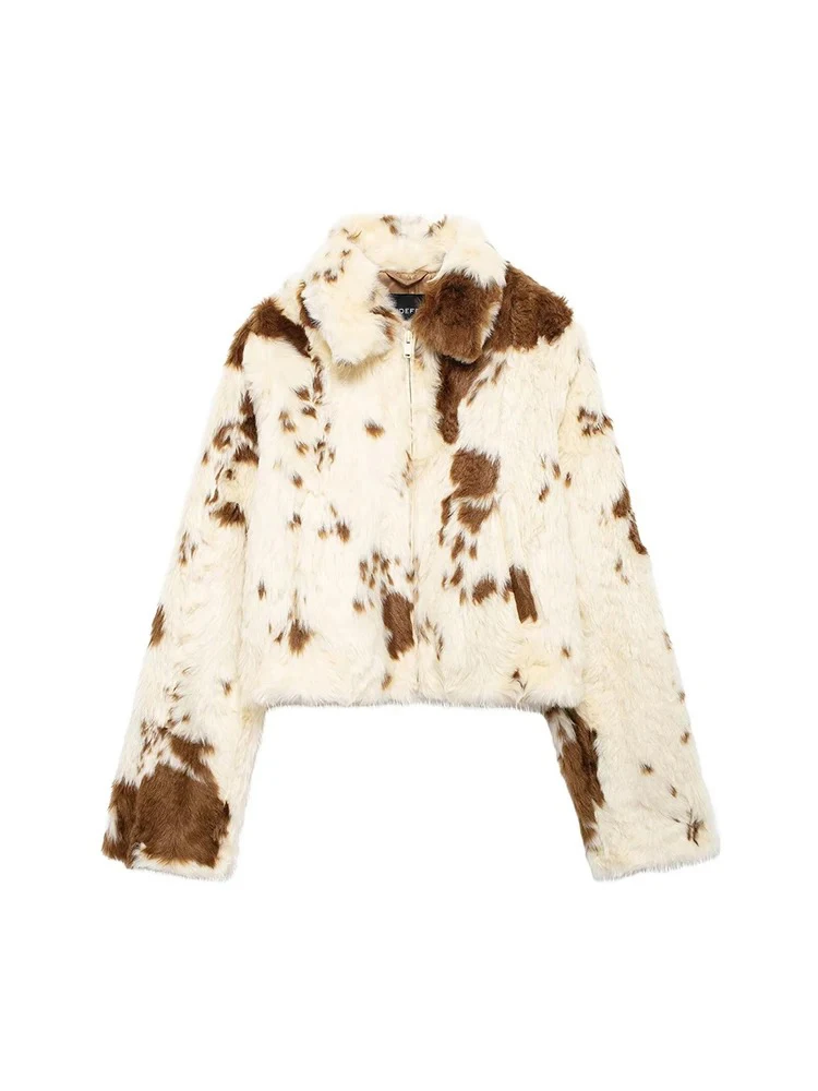 Manteau en fausse fourrure imprimé pour femmes Manteau à revers élégant Manteau à manches longues Manteau épais pour l'hiver Manteau chaud pour la rue haute