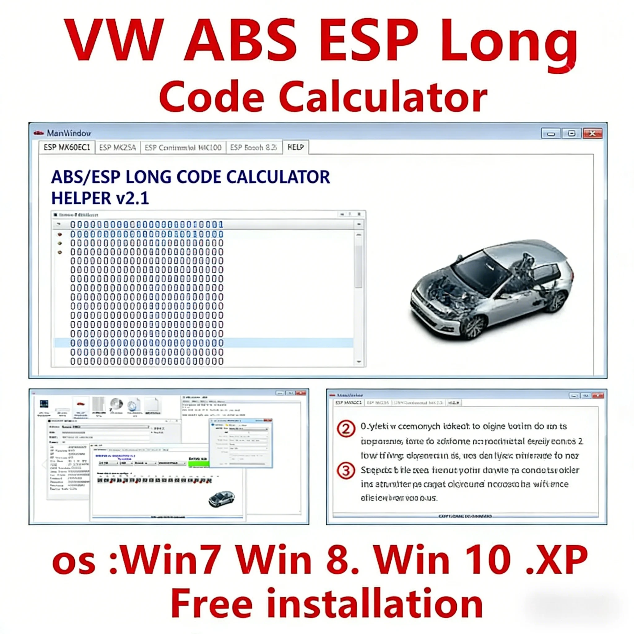 

Новейшее программное обеспечение для VW ABS ESP Long Code Calculator Helper MK60EC1, программное обеспечение для расчета длинных кодов ABS ESP + неограниченная установка.