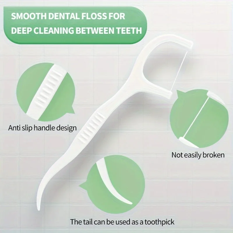 50 Pieces,Disposable Plastic Toothpick Floss – High Tensile, Smooth, Cleans Interdental Residues, Portable