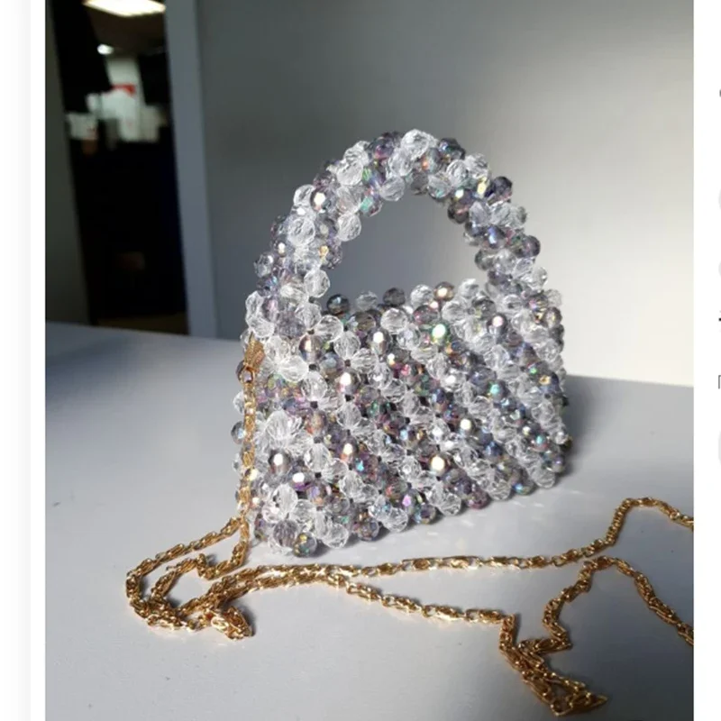 Exquisite Compact Small Bag New High-end Ins Shiny Design Bead Production Mini Handbag Chain Crossbody Can Be Customized 2024