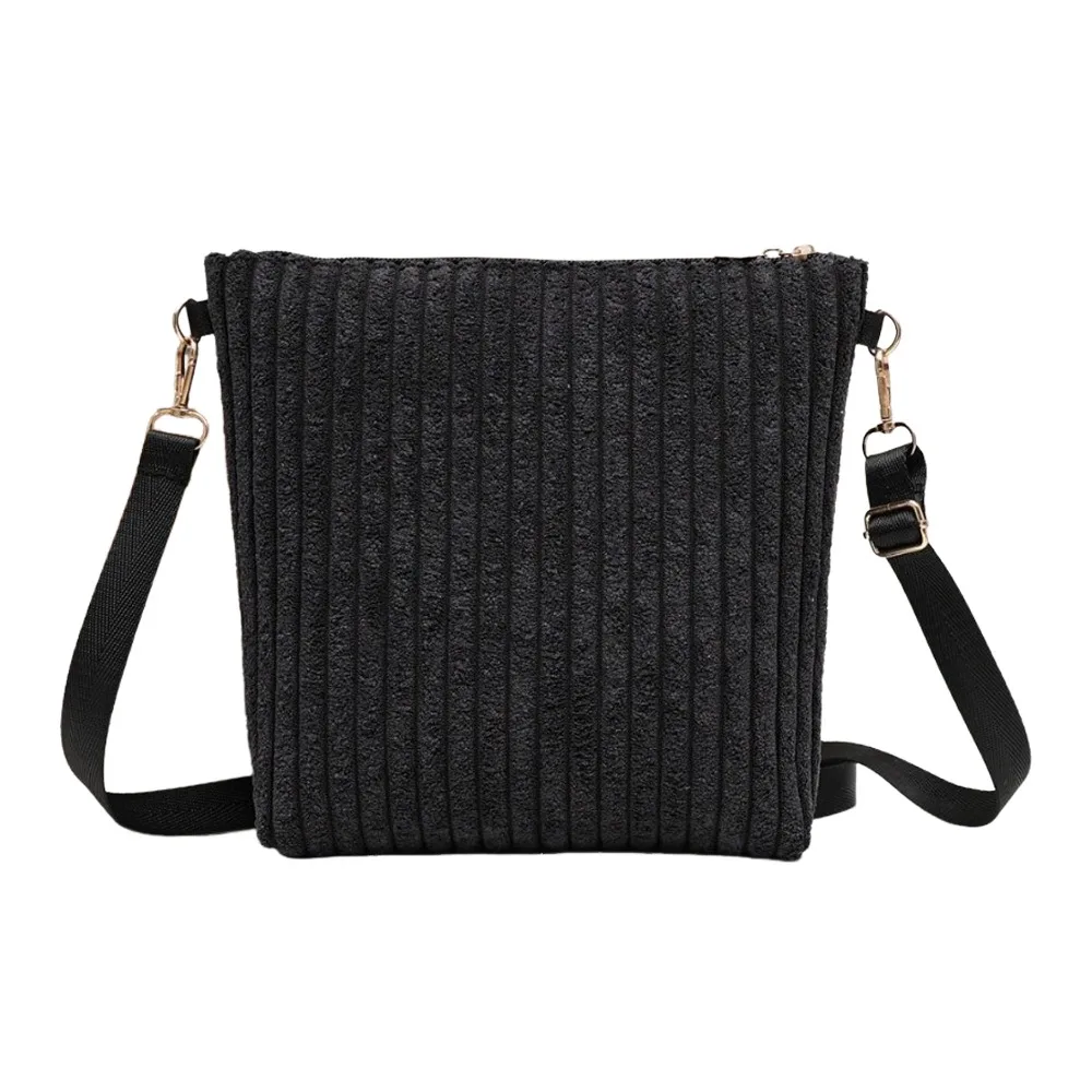 

Minimalist Corduroy Memorial Black Handbag Detachable Strap Large Capacity Shoulder Bags Black Crossbody Bag for Women