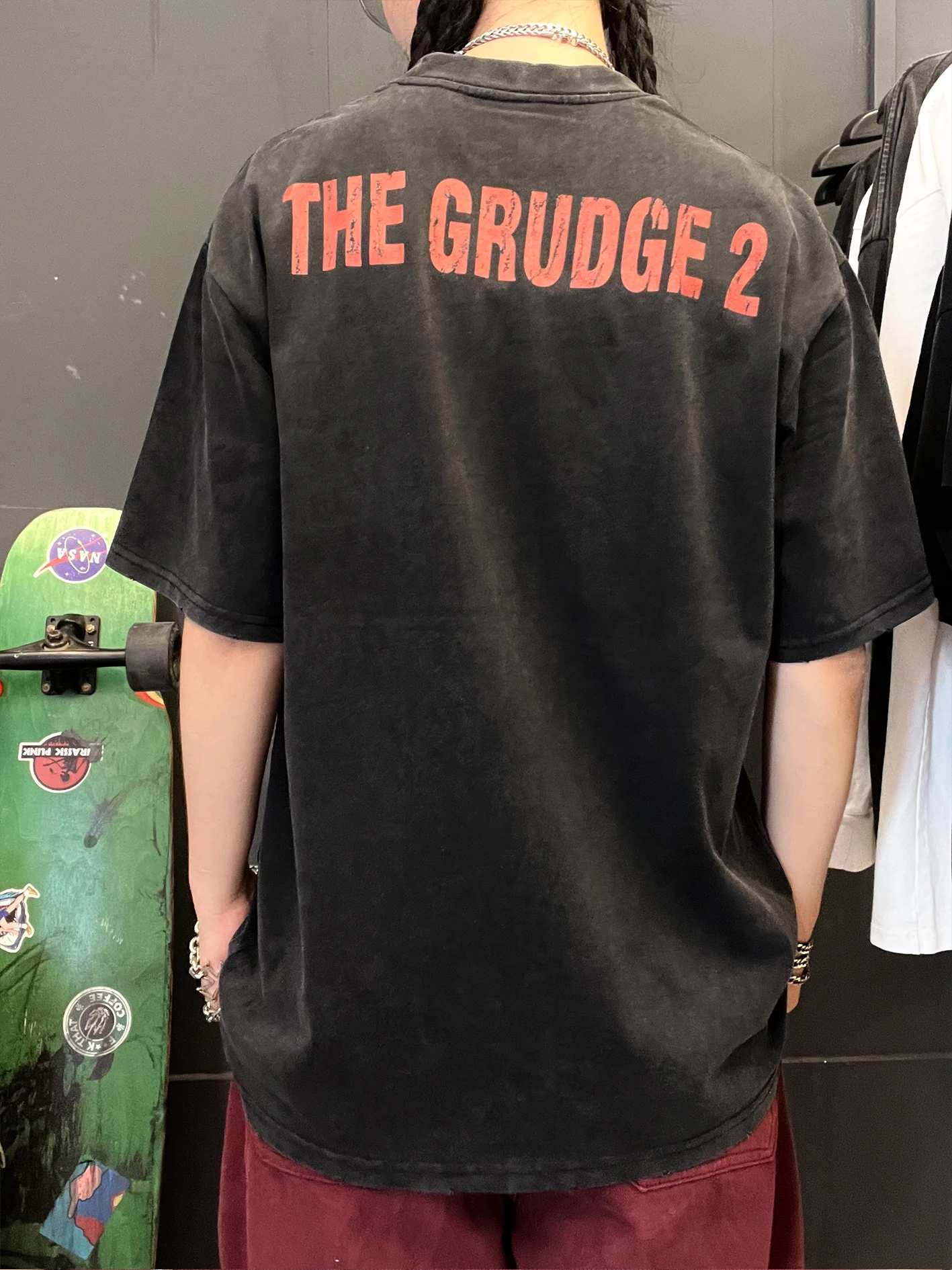 Heavyweight 330G Retro Horror Theme Short Sleeve T-Shirt by Wang Studio Perfect for Summer 2025 Fashionable Casual Wear