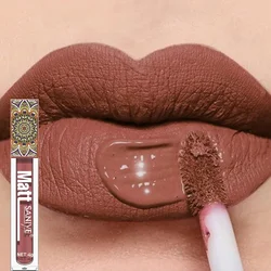 Brillo de labios desnudo mate resistente al agua pigmento marrón desnudo rojo oscuro lápiz labial líquido de terciopelo de larga duración maquillaje de mujer esmalte de labios 1 Uds