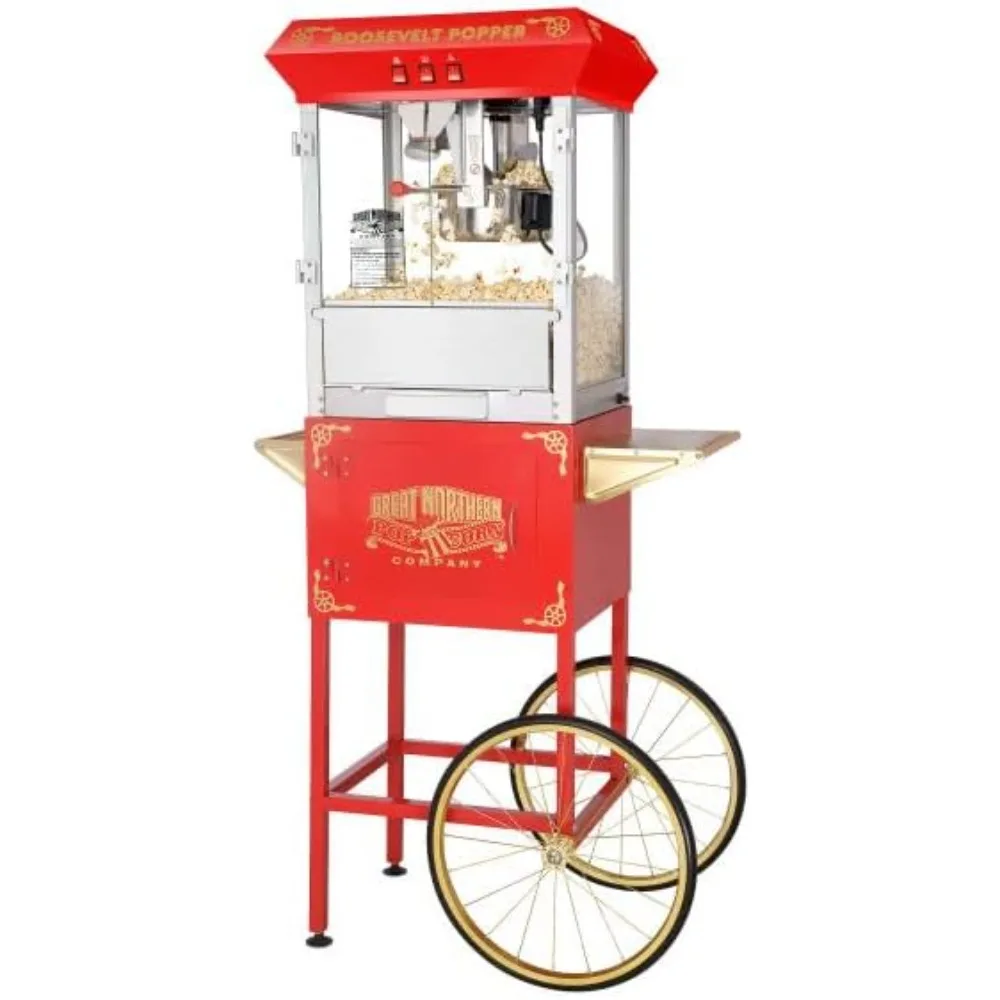 Popcorn Machine with Cart – 8oz Popper with Stainless-steel Kettle, Heated Warming Deck, and Old Maids Drawer