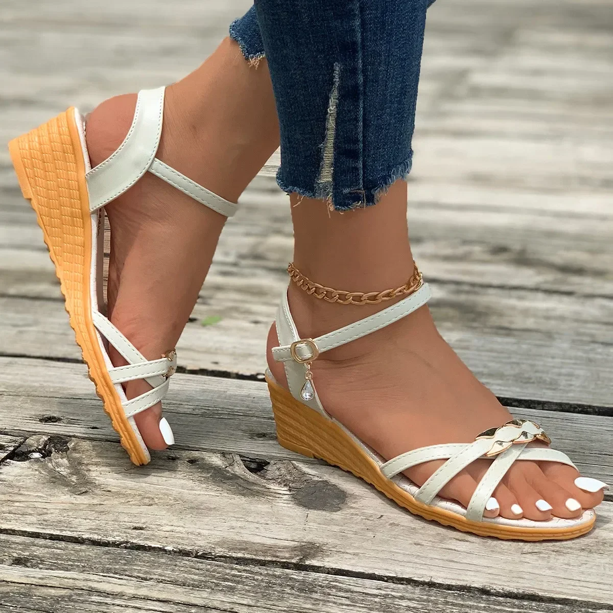 Summer Women's Open Toe Wedge Sandals Fashion Open Toe Ankle Strap Sandals for Women Dress Casual Heeled Shoes Zapatos Mujer