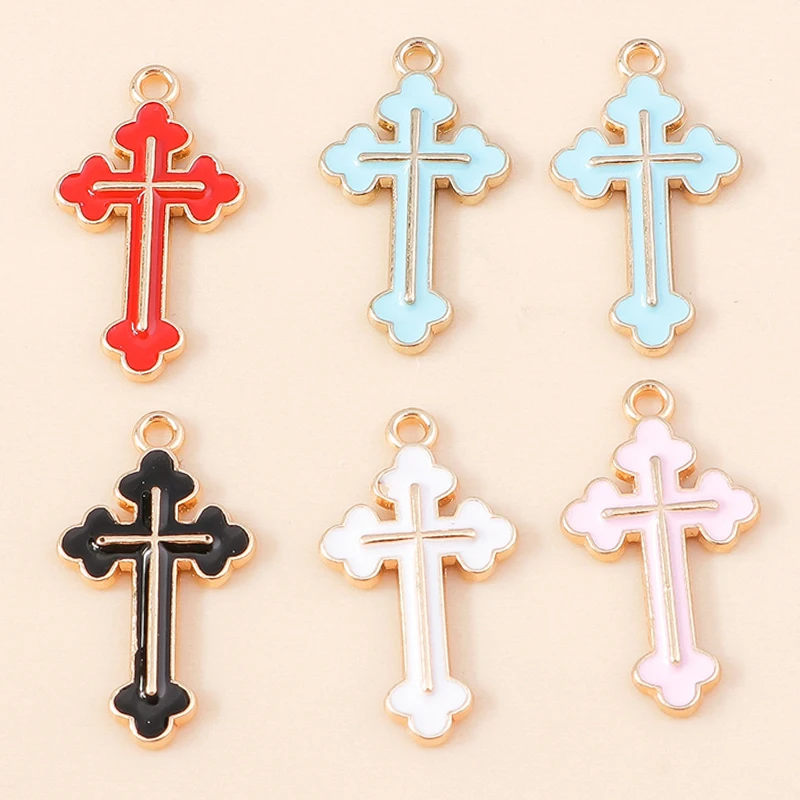 13*25mm 10pcs Enamel 5 Colors Gothic Cross Charms for DIY Earring Necklace Pendants Handmade Jewelry Making Accessories Craft