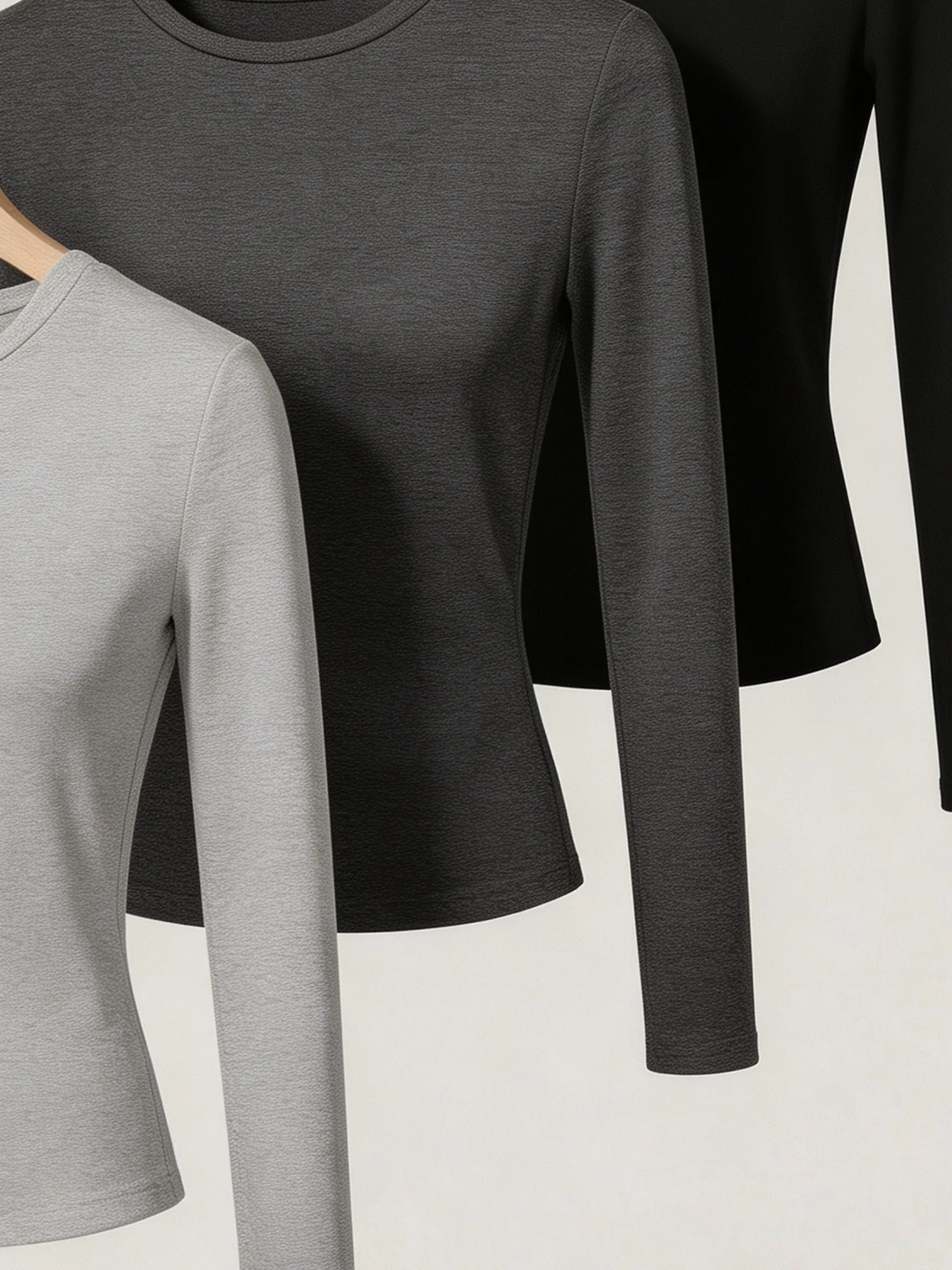 Damen 3-Teiliges Freizeit-Set, Bequemes Rundhals-T-Shirt mit Eingezogener Taille, Einfarbig, Langarm – Detail 4