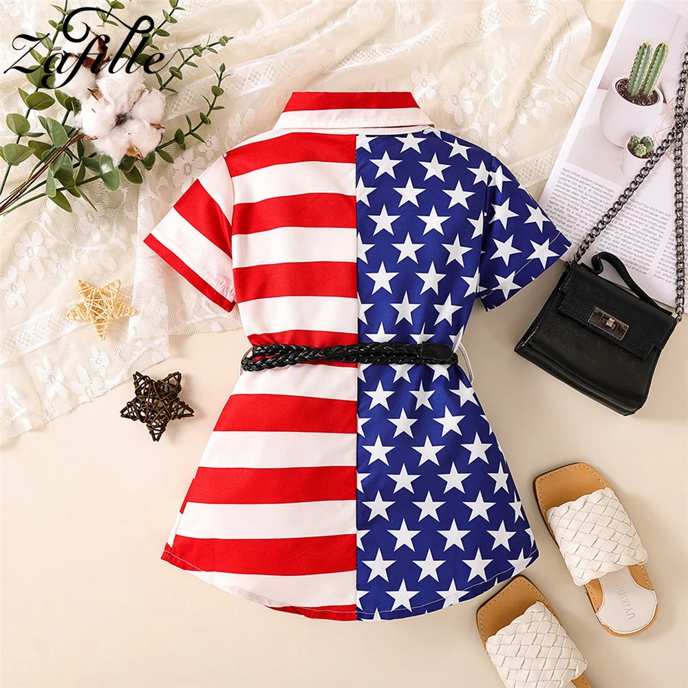 ZAFILLE Independence Day Girls' Dress Patchwork Costume For Babies Summer Kids Girls Clothing 4th July Children Dresses Clothes