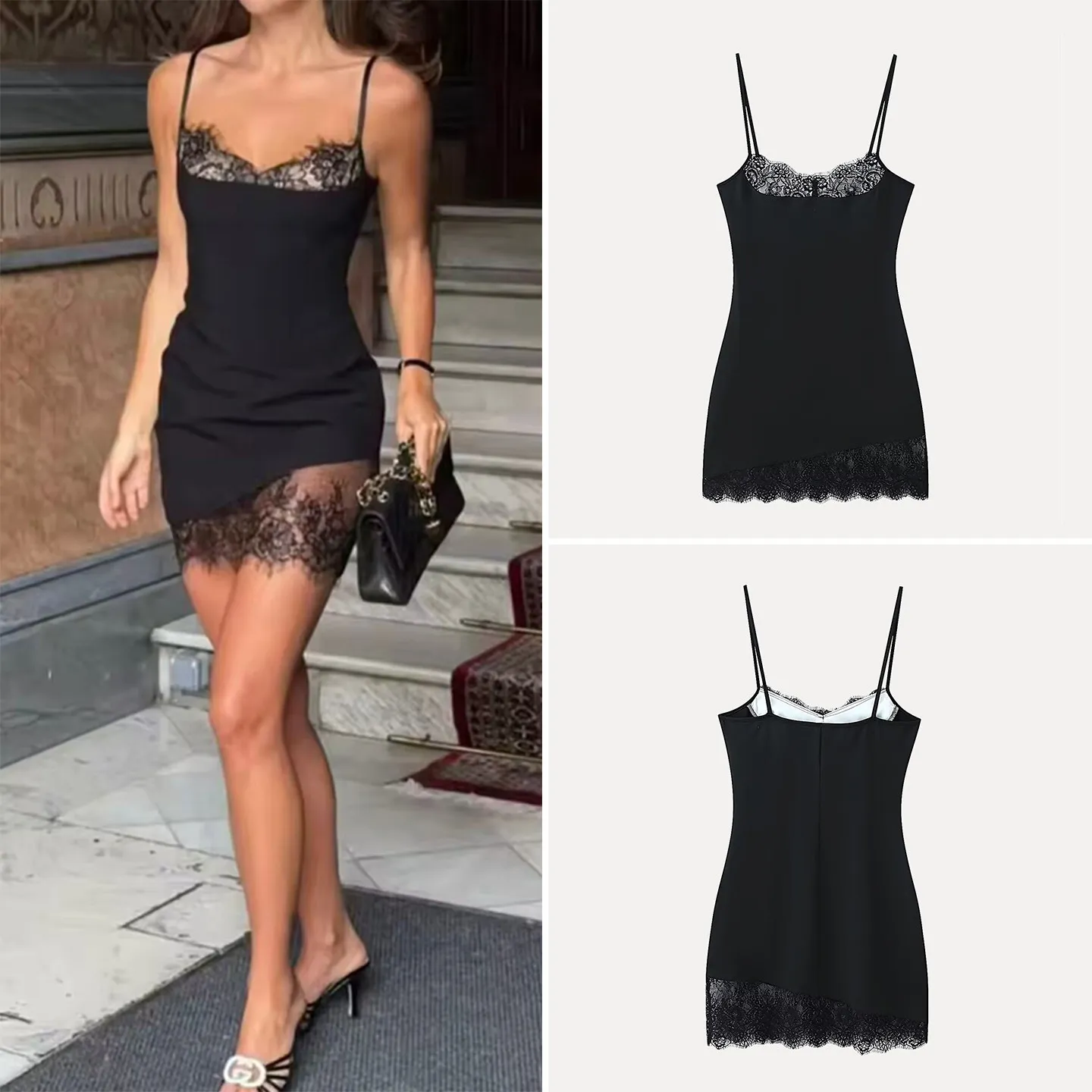 

Faionable Lace Trim Jumpsuit Spring 2026 Women's Clothing Personali Splicing Strapl Dr Sli Individual Temperament