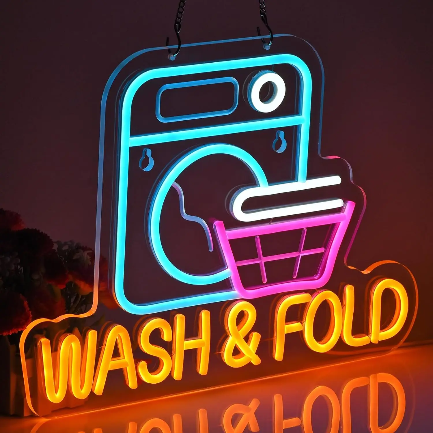 Wash & Fold Neon Sign for Laundry Room Wall Decor USB Powered for Home Laundromat Wash Room Decor Gift Art Wall Decorative Light