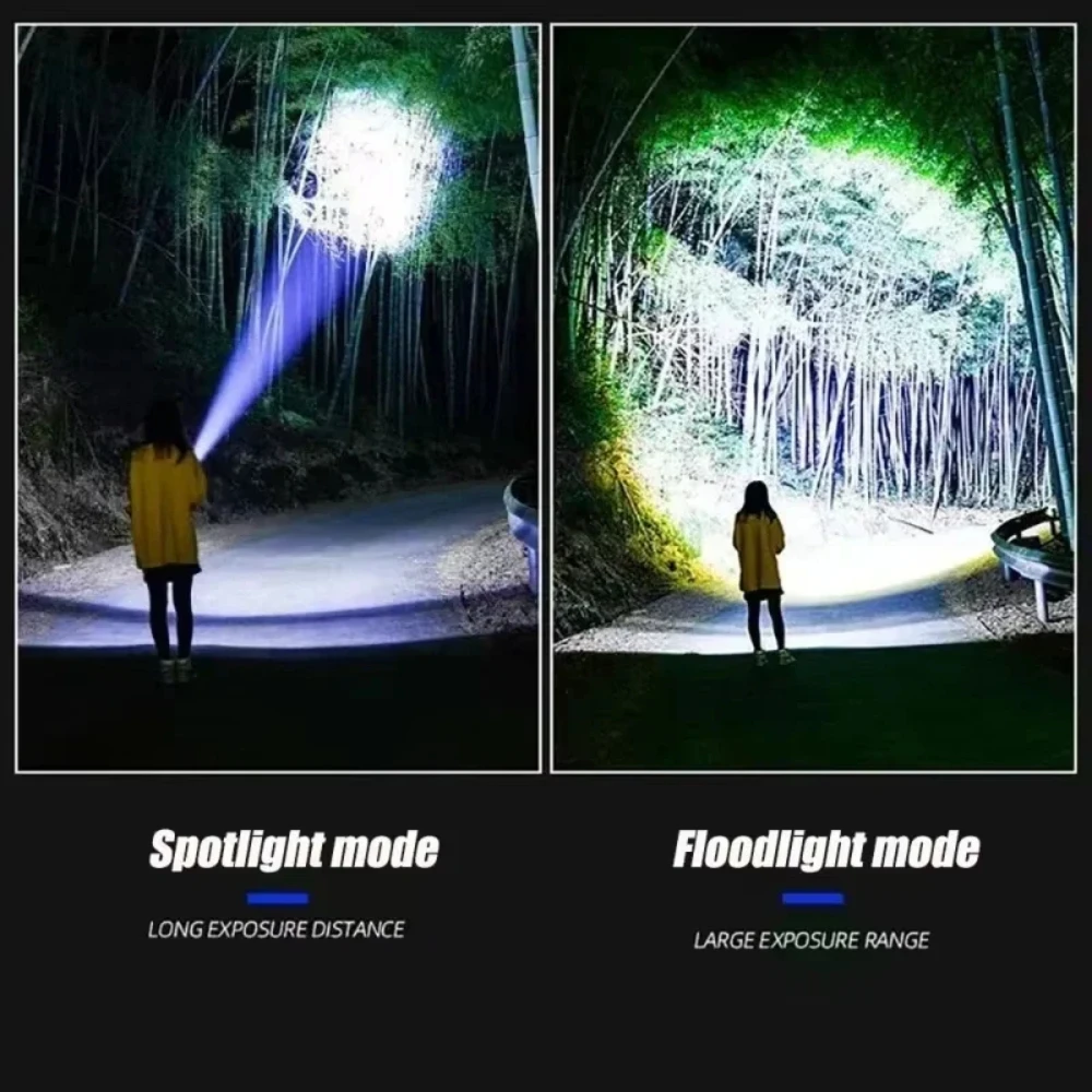 High Power LED Flashlight 3000000LM Rechargeable Torch 1500W Telescopic Zoom Powerful Lantern Ultra Powerful Flashlight