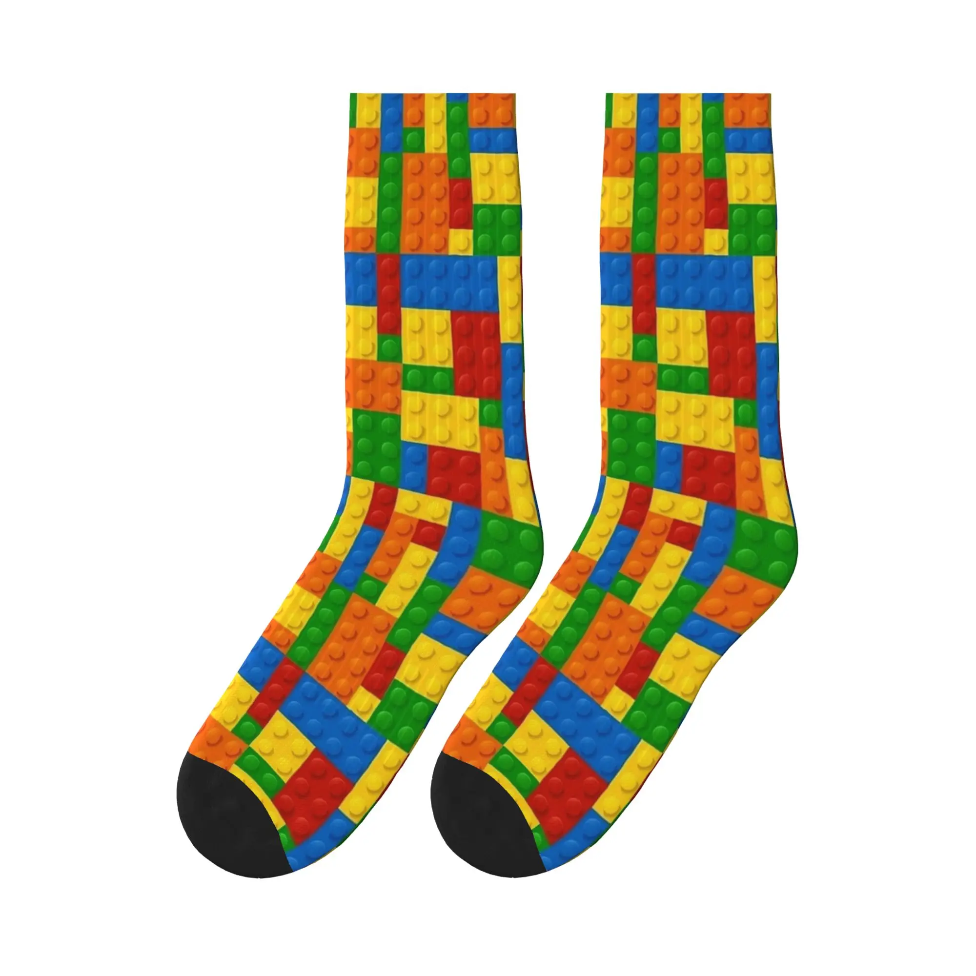Classic Primary Color Building Blocks Socks Autumn Stockings Fashion Adults Men Soft Breathable Socks Pattern Anti Skid Socks