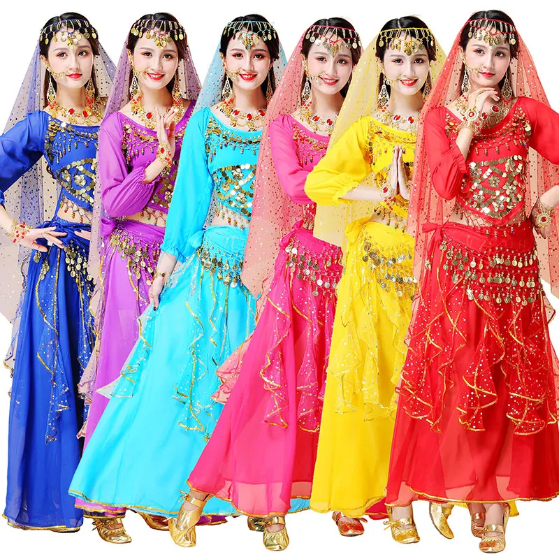 

4pcs/Set Belly Dancing Costumes for Women Stage Belly Dance Costume Indian Bollywood Costume Sets Adult Belly Dance Skirt Set