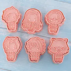 6pcs/set Cartoon Biscuit Mould Anime Demon Slayer Cookie Stamp Cutter Plastic Baking Mould Cookie Tools Cake Decorating Tools