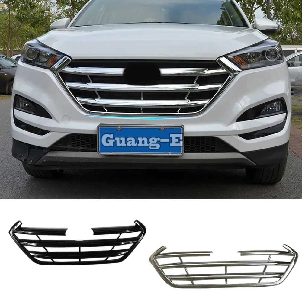 For Hyundai Tucson 2015 2016 2017 2018 Car Styling Body Cover Detector ABS Chrome Trim Front Racing Grid Grill Grille Frame 1pcs