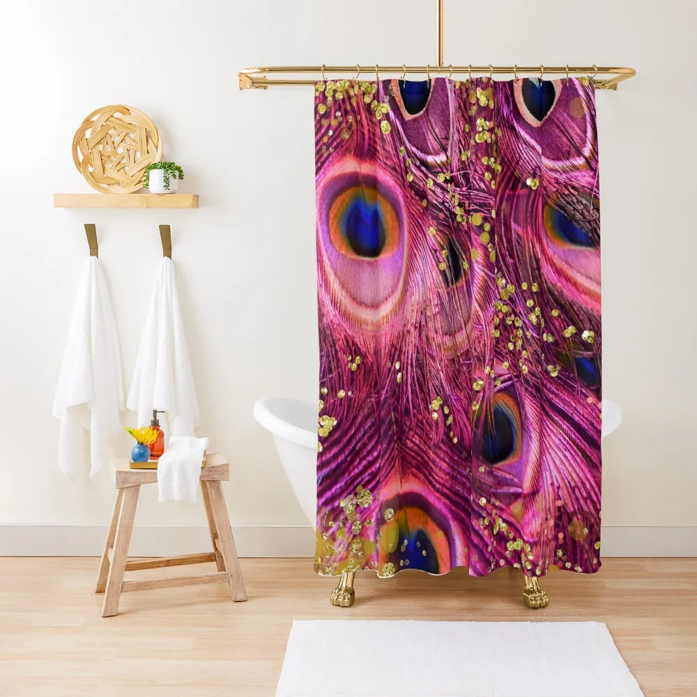

Pink Gold peacock feathers fantasy colors Shower Curtain Luxury Bathroom For Bathroom Curtain