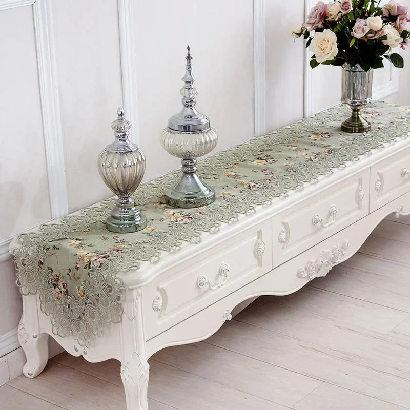Table Runner For Dining Table Cloth Runners Green Flag Flower Embroidered Elegant Europe Lace Pastoral Home Decoration Placemats