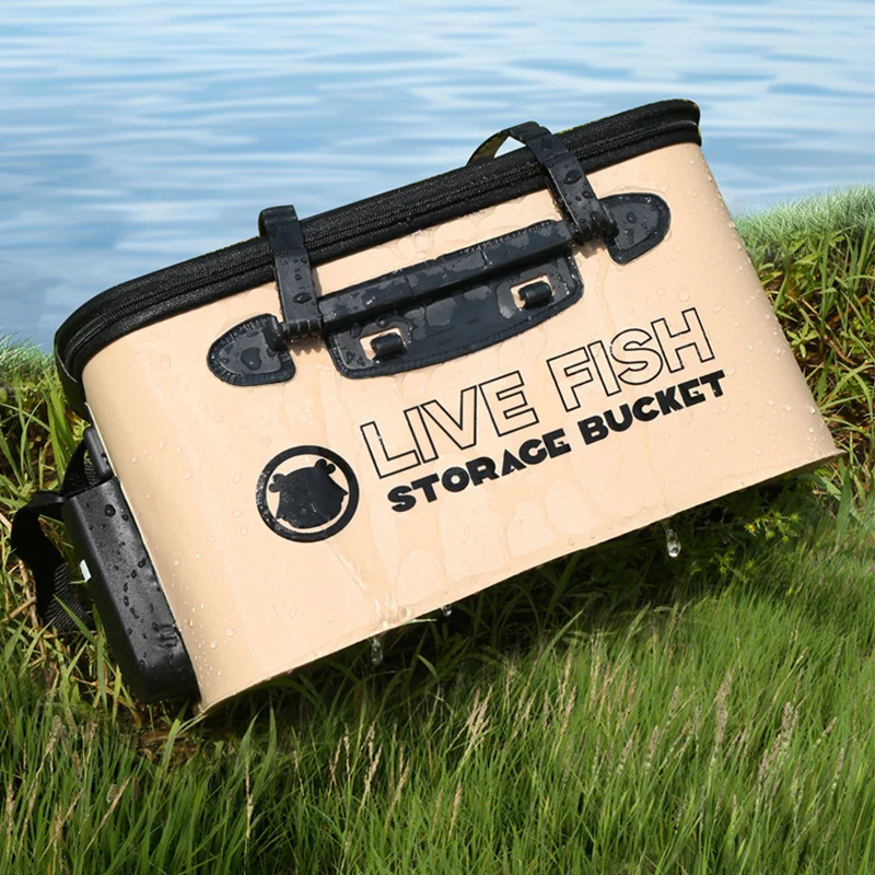 دلو صيد قابل للطي - دلو صيد 12 لتر/22، حاوية أسماك حية قابلة للطي محمولة متعددة الوظائف، دلو حماية الأسماك من إيفا