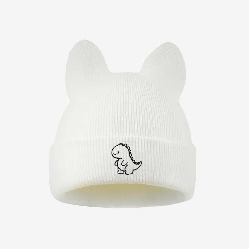 Toddler 1-3Y Sweet Cartoon Dinosaur Embroidered Knit Hat, Cozy Winter Cat Ear Beanie for Park Play & Kindergarten view 6