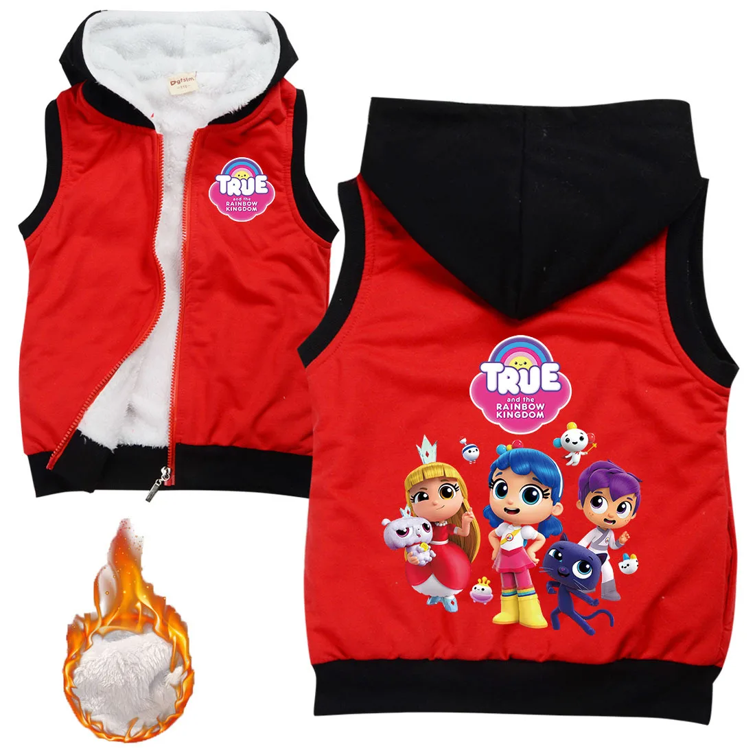 Kawaii True and The Rainbow Kingdom Kids Winter Fleece Clothes Children Thick Zipper Sleeveless Jackets Girls Warm Velvet Coats
